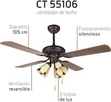 thumbnail of Ventilador de techo con luz Orbegozo CT 55106, 4 aspas, 3 velocidades, 105 cm de diámetro, 50 W