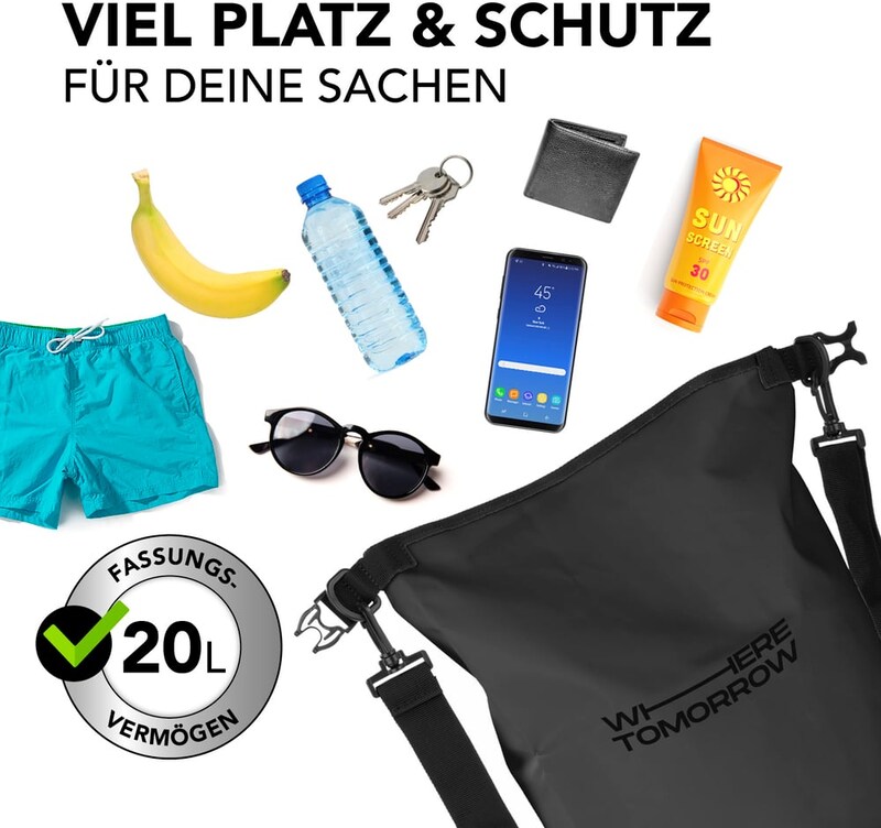 Ein schwarzer Beutel mit verschiedenen Gegenständen.