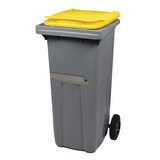 thumbnail of ROSSIGNOL Poubelle conteneur 2 roues 240L avec barre ventrale KOROK gris/jaune