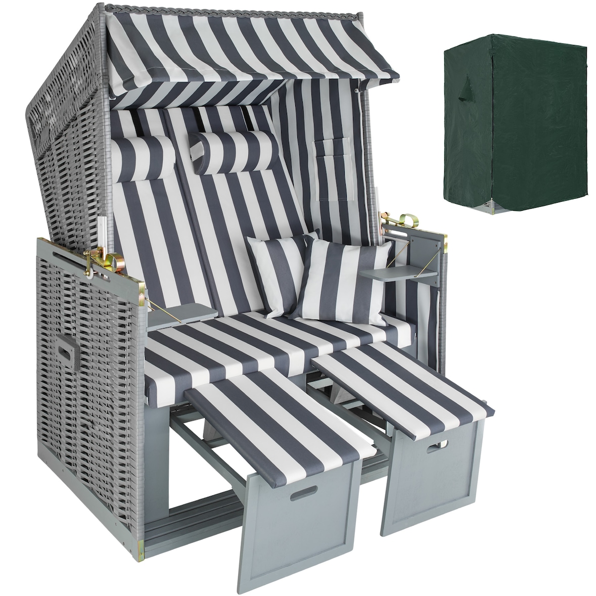 Strandkorb mit Polster, verstellbar, inkl. Schutzhülle