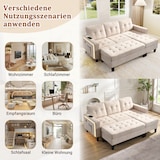 thumbnail of Multifunktionales L-Form Sofa mit Hocker, LED-Beleuchtung, USB-Anschluss, Chenille-Stoff, 500 kg belastbar, Gesamtgröße 185x135x85 cm, Beige