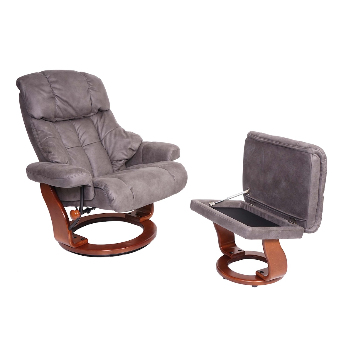 MCA Relaxsessel Calgary XXL, TV-Sessel Hocker, 180kg belastbar Stoff/Textil ~ dunkelgrau, Gestell Walnuss-Optik