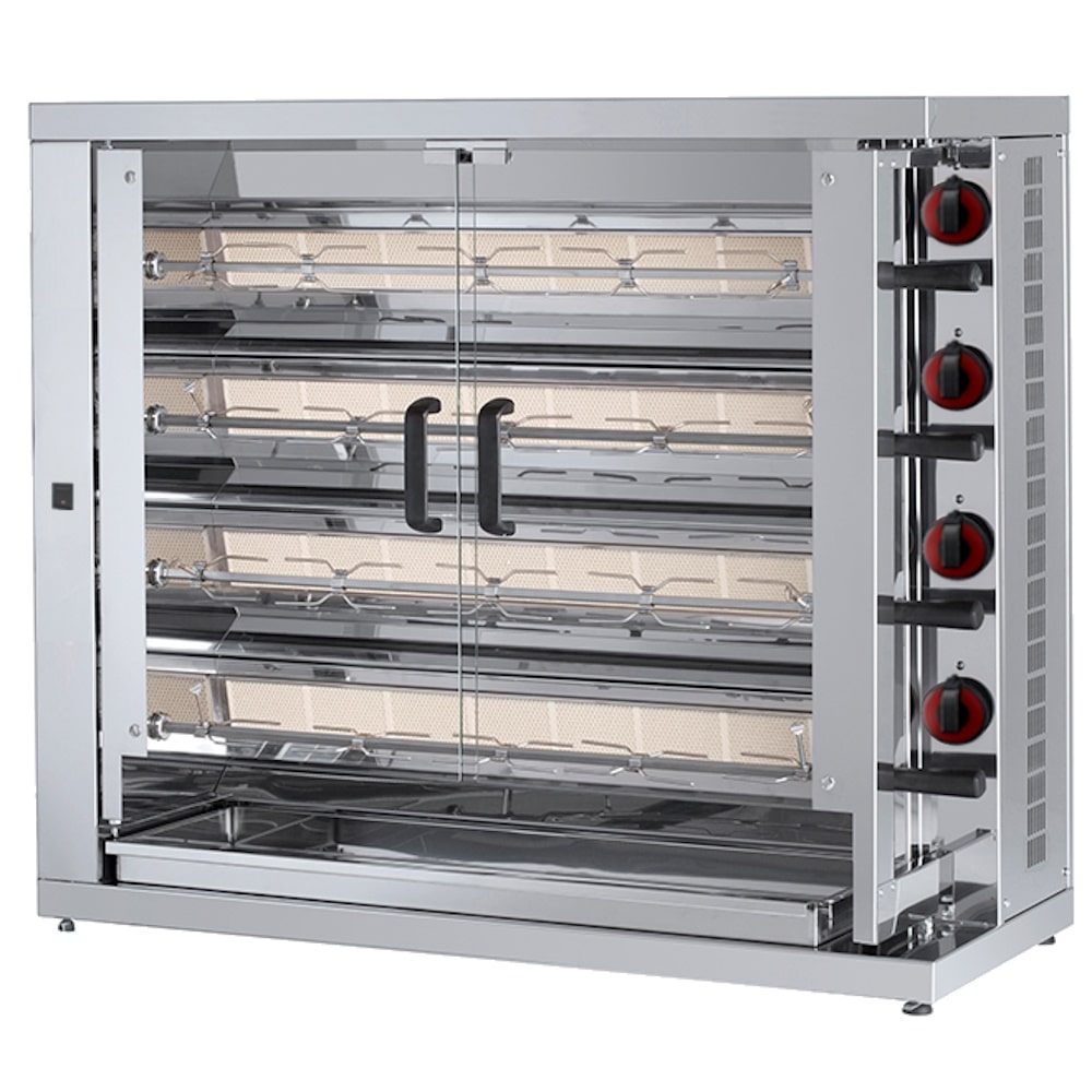 Asador de pollos a gas 4 espadas = 20/24 pollos - 1100x450x970 mm - 28 Kw + 85 W 230/1V - 53200042 Eurast