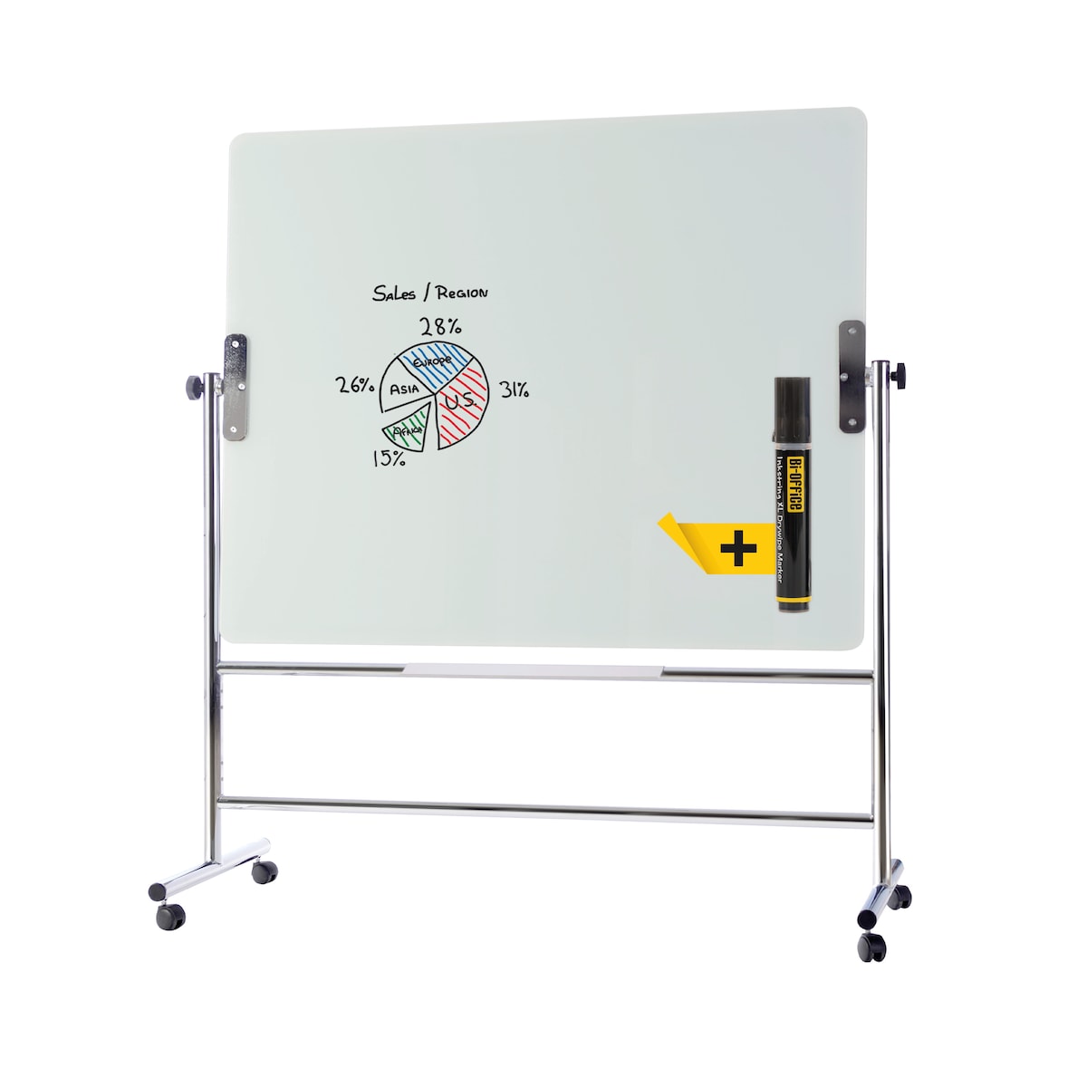 Bi-Office Glass Revolving Kantelbord Whiteboard Van Gehard Glas , 150x120 cm