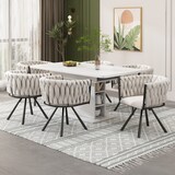 thumbnail of Esszimmerstuhl 2er Set Drehstuhl 72x59x54 cm Schwarz+Beige aus Leinen mit 360 Grad Drehfunktion, gepolstert, Metall Vierbein Gestell