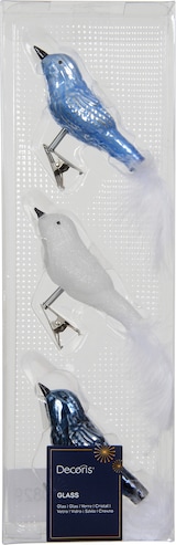 thumbnail of 3 Glasvögel auf Clip Christbaumschmuck & Weihnachtsbaumschmuck Vögel Weihnachtskugeln Weihnachtsbaum Blau Weiß Mix