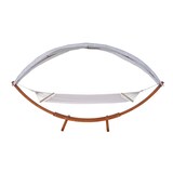 thumbnail of Amaca HWC-J47, altalena sospesa fino a 200 kg tettuccio parasole MVG struttura in legno 420 cm 2 persone ~ marrone, bianco panna