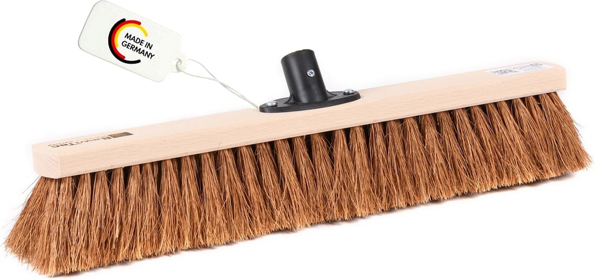 Robuster Kokosbesen 60cm Breit mit Kunststoff-Stielhalter Naturfaser-Kokos-Borsten Besen Kehrbesen Industriebesen braun
