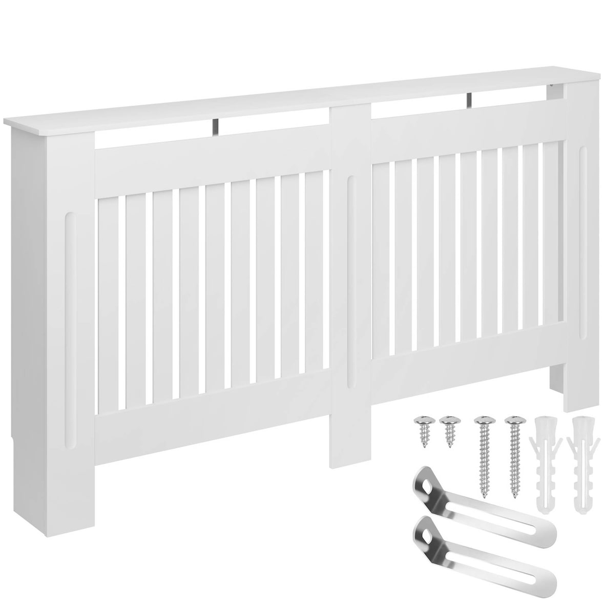 tectake Cache-radiateur VILA design à lattes avec étagère - 152,5 x 19 x 82 cm - 405399