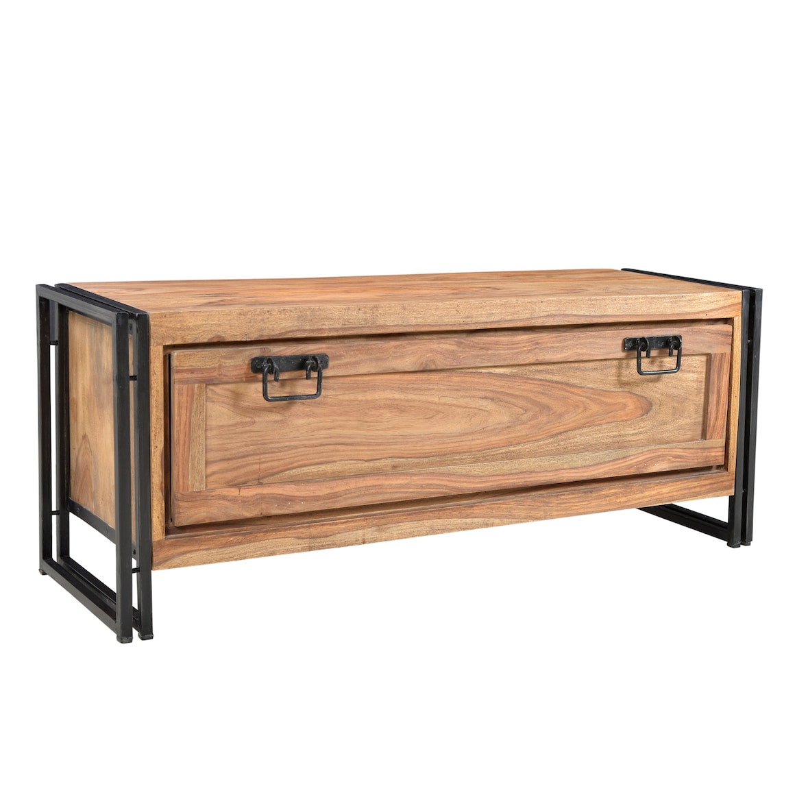 SIT Möbel Schoenenkast | 1 klep | Acacia natuur | Oud metaal antiek zwart | B 130 x D 40 x H 50 cm | 09258-01 | Serie PANAMA