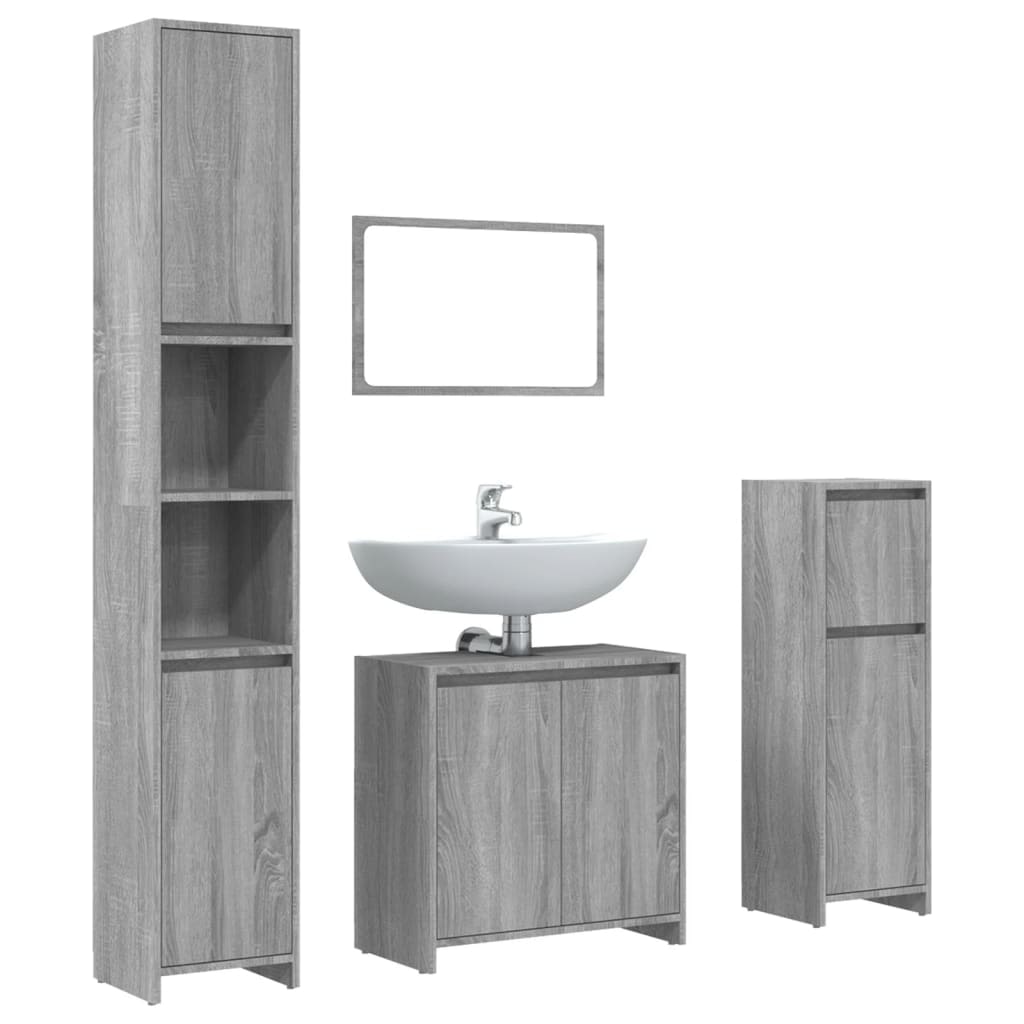 vidaXL 4-tlg. Badmöbel-Set Grau Sonoma Holzwerkstoff