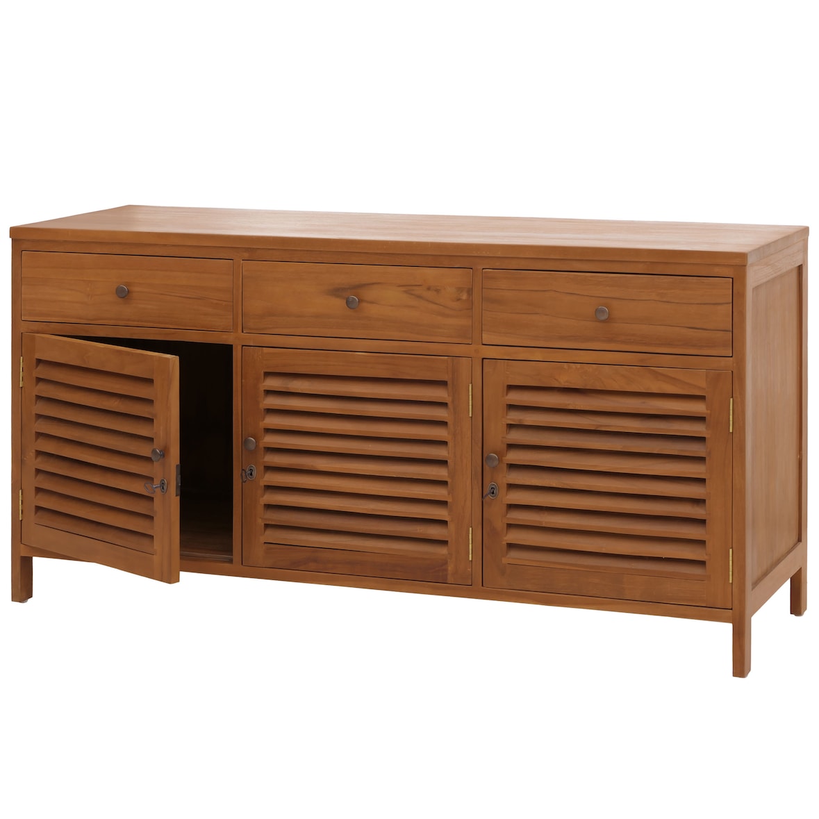 Teak-Badezimmerkommode HWC-M90, Badschrank Waschtisch, hochwertiges B-Grade-Teak (Kernholz, 20-30 Jahre), 81x155x50cm