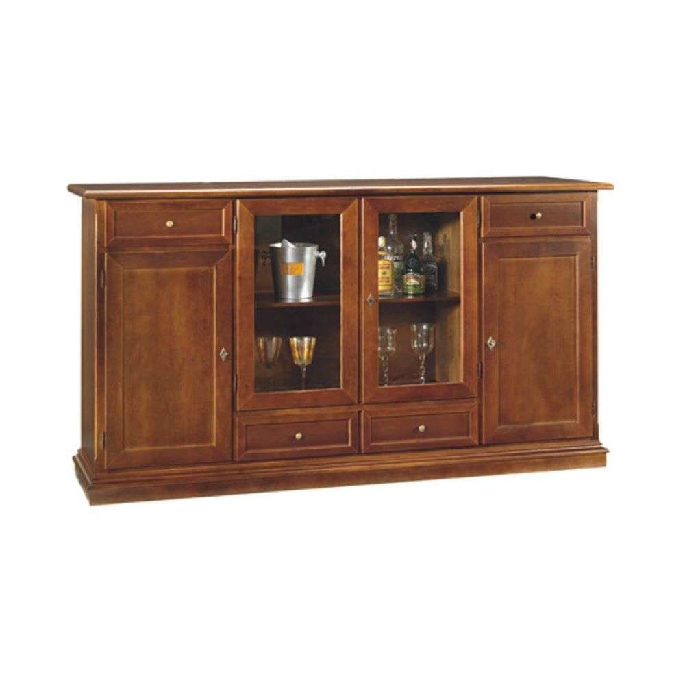 shopinnovativo -Credenza color noce 4 quattro ante 4 cassetti stile classico in legno e mdf con rifinitura in noce lucido 205x49x113 H