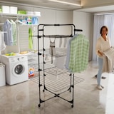 thumbnail of Stendibiancheria Da Pavimento Con Rotelle Stendino A Torre Verticale In Acciaio 4 Ripiani 2 Appendi Grucce Pieghevole 168.5x71x71 Cm Nero Opaco