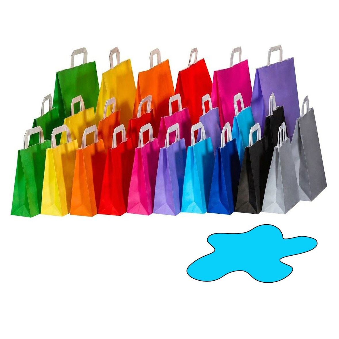 250x Papiertragetaschen Papiertaschen Flachhenkel 18x8x22cm hellblau 70gr.