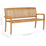 thumbnail of Helloshop26 - Banc de jardin meuble de patio d'extérieur terrasse 3 places empilable de jardin 159 x 57,5 x 90 cm bois de teck 02_0011030