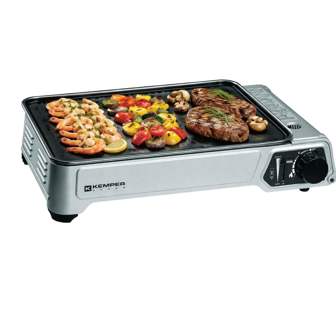 Plancha gaz portable 2300w plaque anti adhésive + valise de transport KEMPER