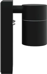 Eine schwarze Wandleuchte mit zylindrischem Lampenschirm.