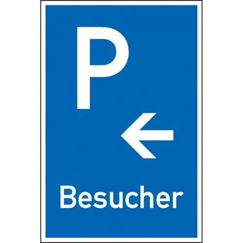 Schild I Parkplatzschild Besucher mit Pfeil links, Aluminium, 400x600mm