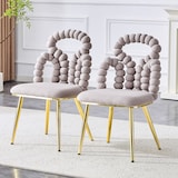 thumbnail of Esszimmerstuhl 2er Set Samt Hellgrau 86x48x45 cm mit Kugelketten Rückenlehne Metallbeine,komfortabel gepolstert,flexibel für Esszimmer und Wohnbereich