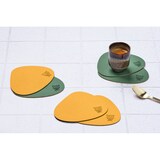 thumbnail of Sous-verre curve réversible - 6 pièces - Cuir recyclé jaune moutarde et vert sapin