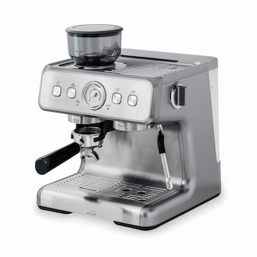 Lacor - 69428 - Caffettiera Espresso Pro, con Vaporizzatore e Macinacaffè, Accessori Inclusi, 20 Barre, Acciaio Inox, 1550 W, 2,8 L