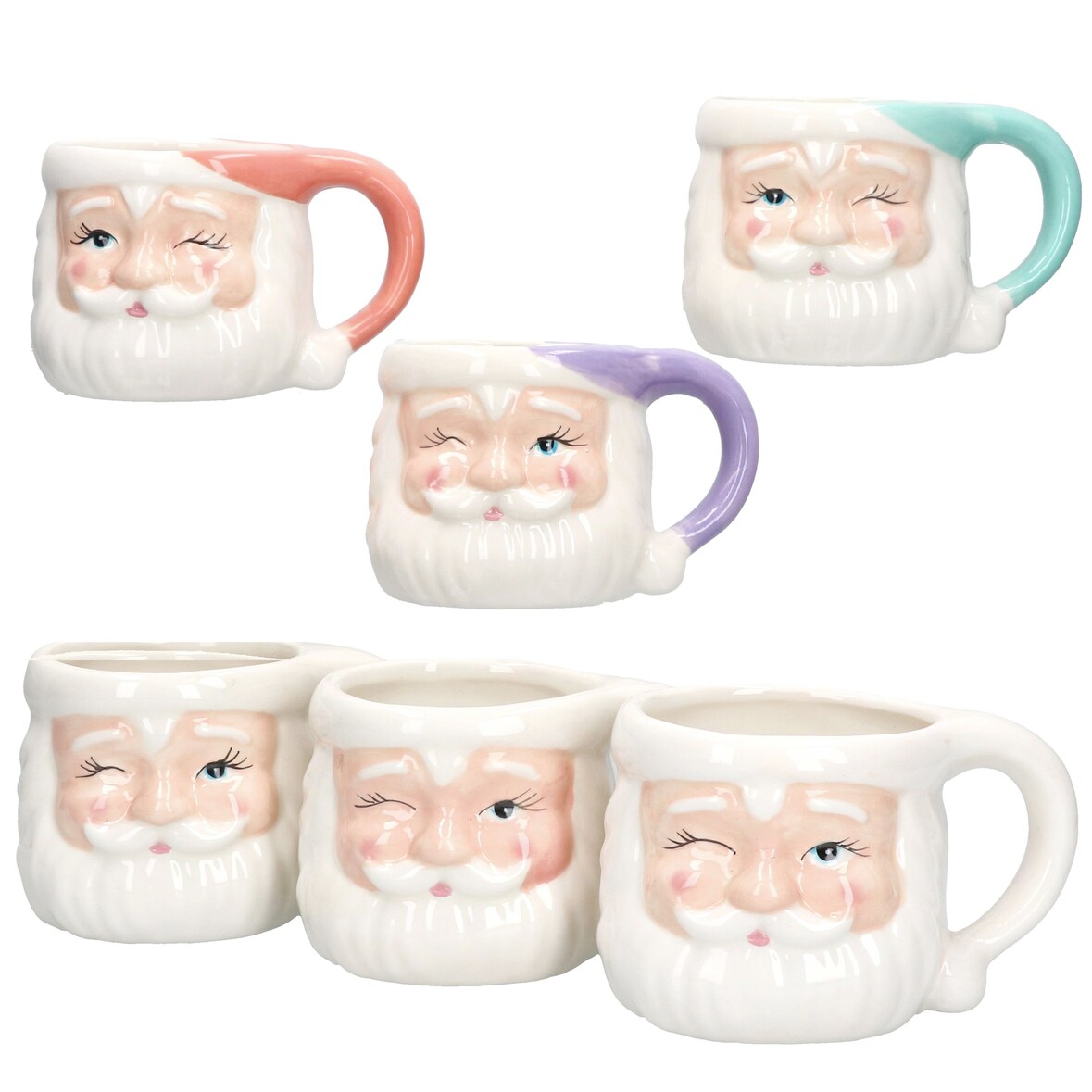 6x Kaffeebecher Nikolaus 280ml 4 Farben Glühwein Pastell Weihnachten Pott Tasse