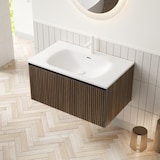 thumbnail of Badezimmer-Waschtisch 41×80×46 cm mit Kunststeinbecken, Holzschrank in Braun Eiche+Weiß, Sanftschließ-Schublade