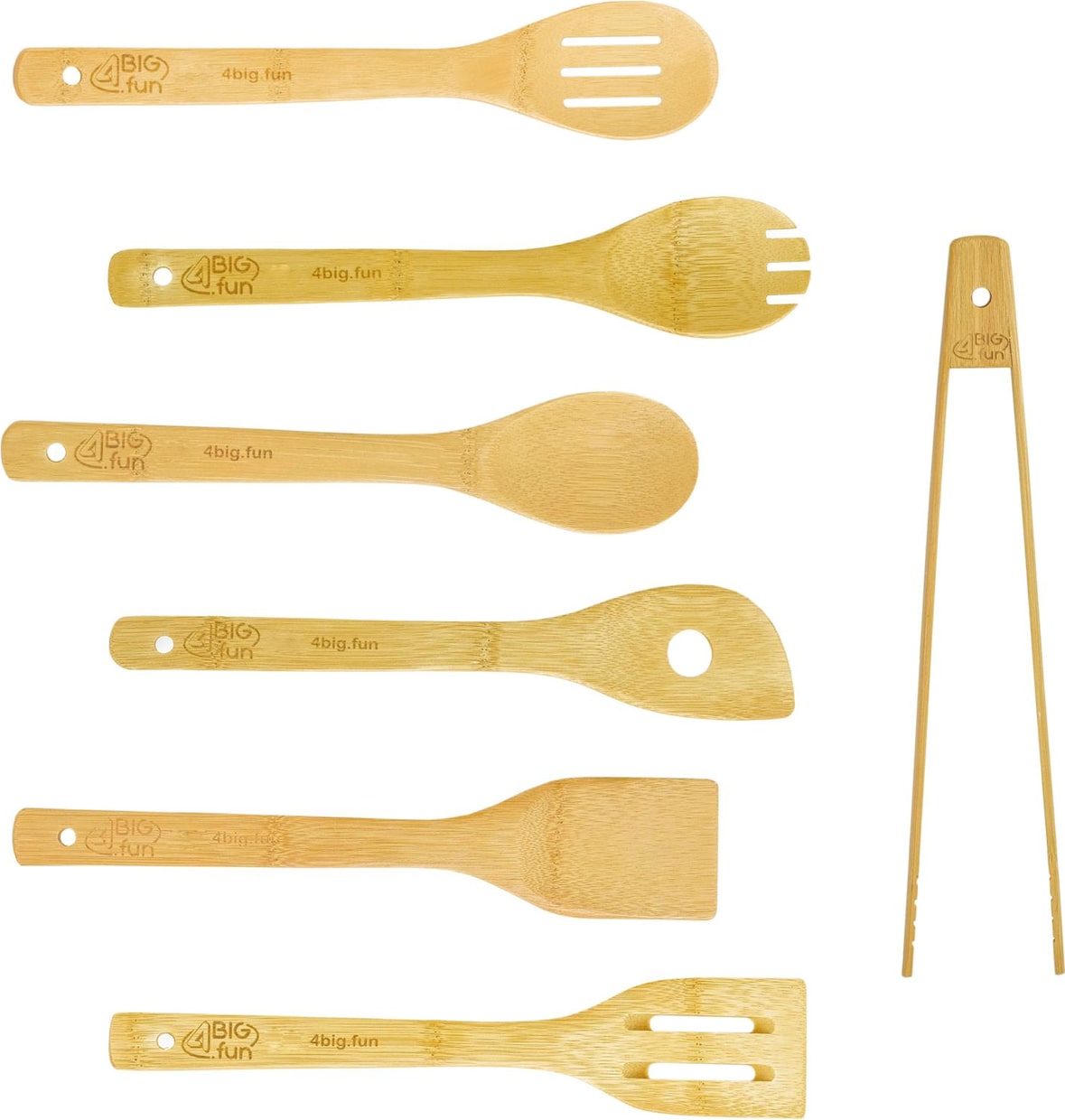 7 tlg Küchenutensilien Set Bambus 30 cm Küchenhelfer Kochzubehör Küchenbesteck
