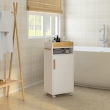 thumbnail of kleankin armario de baño moderno columna auxiliar de baño mueble de suelo de baño con estantes ajustables bandeja extraíble y ruedas 40x30x88 cm
