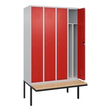 thumbnail of C+P Spind Classic PLUS, schwebender Sitzbank aus Buche 4 Abteile, HxBxT 212x120x82cm, Zylinderschloss, Hellgrau/Rot von PROREGAL