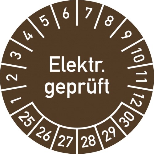 Dreifke® Prüfplakette Elektr. geprüft 2025-2030, Dokumentenfolie, Ø 30 mm, 10 Stück/Bogen