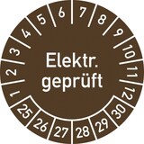 thumbnail of Dreifke® Prüfplakette Elektr. geprüft 2025-2030, Dokumentenfolie, Ø 30 mm, 10 Stück/Bogen