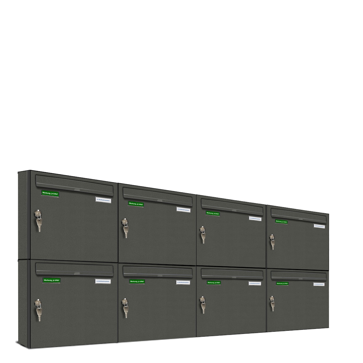 AL Briefkastensysteme 8 x Basic Wand Briefkasten DB Farbe 703 Eisenglimmer Grau für Post A4, wetterfest, Artikelnummer: 431P8EA4DB703