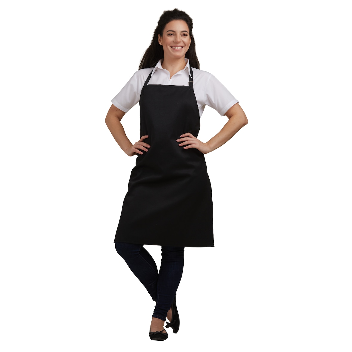 Tablier bavette noir sans poche avec boucle métal