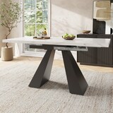 thumbnail of Ausziehbarer Esstisch 159x74x77 cm Weiß+Schwarz mit Marmoroptik Tischplatte, MDF Tisch, Carbonstahl Beine, Metallschienen System