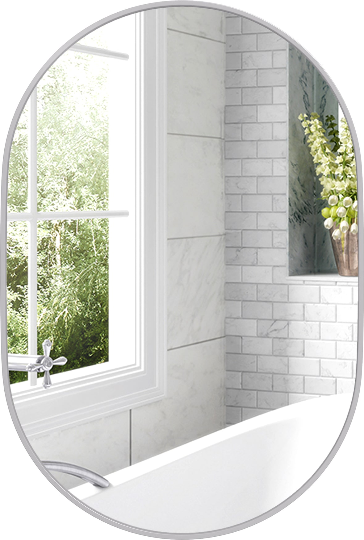 HOMCOM espejo de baño ovalado 60x90 cm con marco de aluminio espejo de pared decorativo horizontal o vertical para salón entrada pasillo plata