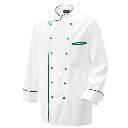 203 - Kochjacke weiß langarm mit Paspel in verschiedenen Farben : Flaschengrün 100% Baumwolle 230 g/m² (15) 2XL