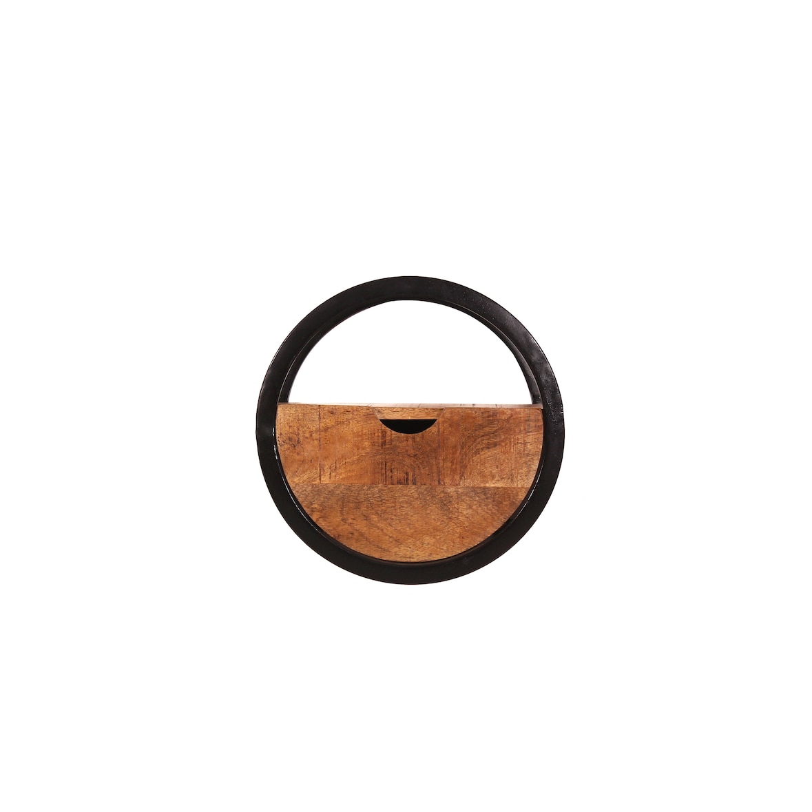 SIT Möbel Wandregal | rund | 1 Schublade | Mango-Holz natur | Gestell Metall schwarz | B 30 x T 20 x H 30 cm | 14368-01 | Serie SIDNEY