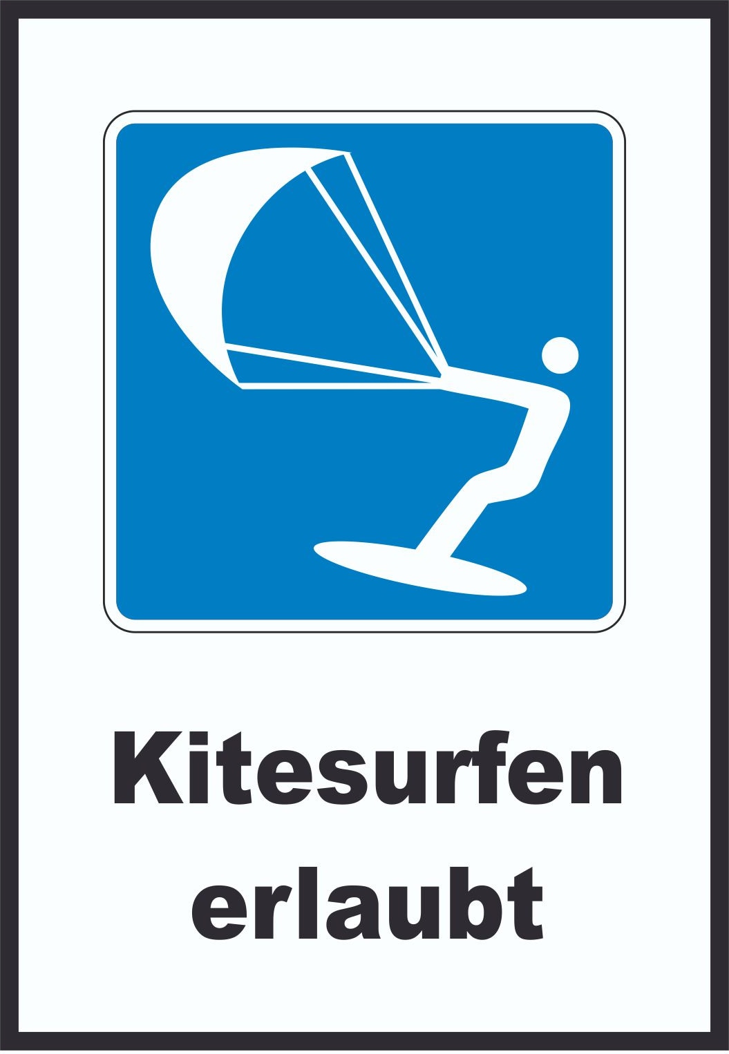 Kitesurfen erlaubt Symbol und Text A3 (297x420mm)