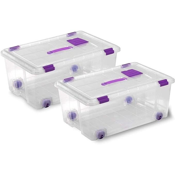 Pack 2 cajas Plástico Almacenaje Grandes Multiusos con Asa y Ruedas - Medidas 585 x 390 x 250 - Capacidad de 42 litros (2)