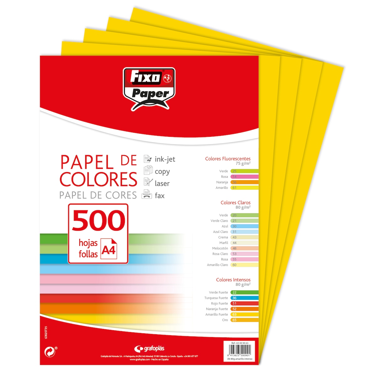 Paquete 500 hojas Papel Colores A4 80g Amarillo Intenso