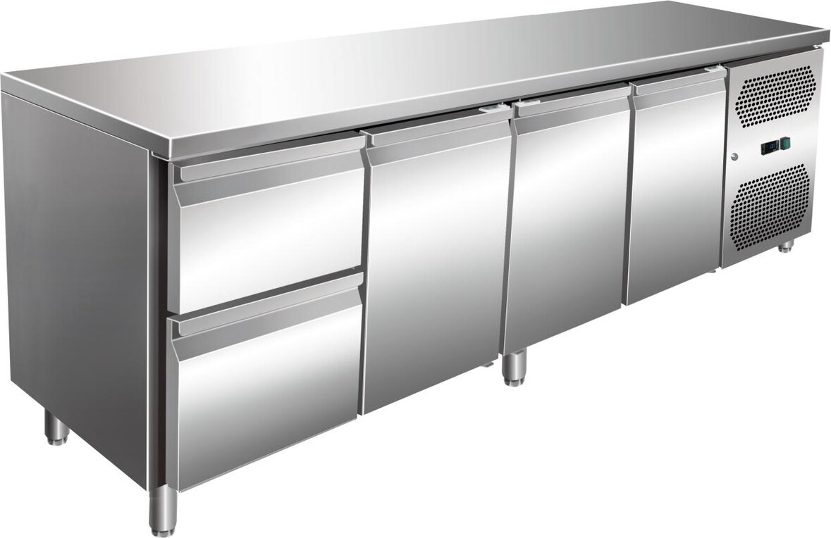 A&S VIP Kühltisch mit 4 Türen und Aufkantung -2 bis +8°C 2230x700x860 mm