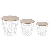 thumbnail of Beistelltisch Set 3tlg Drahtkorb Stauraum Metallkorb weiß Platte Holz- hellbraun : Hell