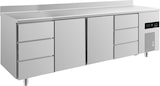 thumbnail of Gastro Kühltisch 2 Türen mittig je 3 Schubladen links&rechts Umluftkühlung Aufkantung, 2330x700x850mm -2/+8°C