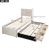 thumbnail of Merax Polsterbett, Doppelbett, Familienbett, mit drei Schubladen, ausziehbares Bett, Verstellbares Kopfteil, Beige, 90x200cm