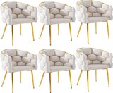 thumbnail of Esszimmerstuhl Set 6 Samt Beige 44x41x74 cm mit goldfarbenem Rückengestell, 6 cm Sitzkissen, verstellbaren Fußstützen und Metallbeinen
