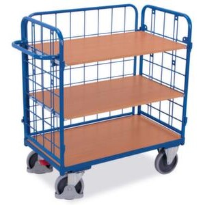 Etagenwagen, Tragl. 500kg, 3 Etage(n), Ladefl. LxB 1000x700mm, Holzböden, RAL5010