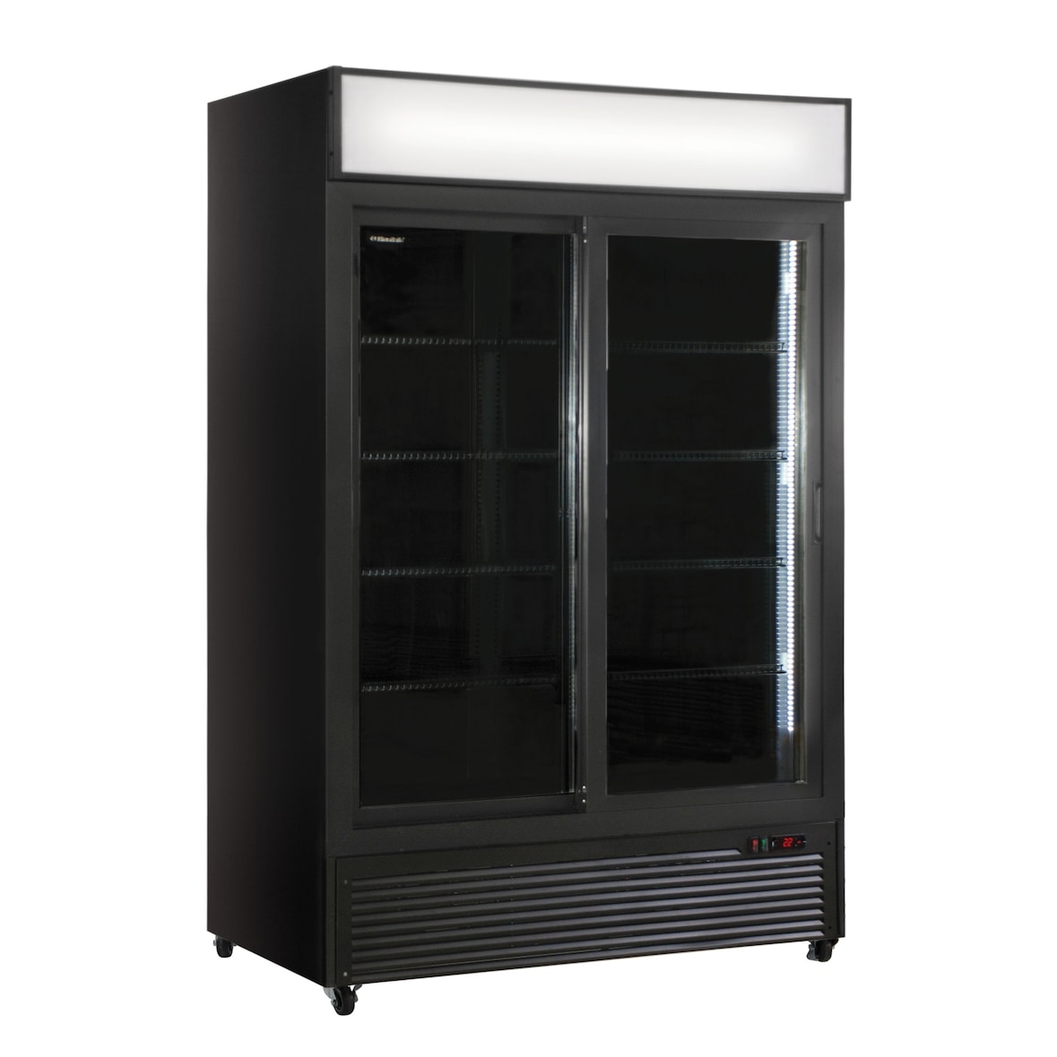 Frigo vetrina bibite doppia porta ventilata con regolatore elettronico e termometro digitale. Temperatura 0°C/+10°C. Modello CL1300V2GCSLBLACK