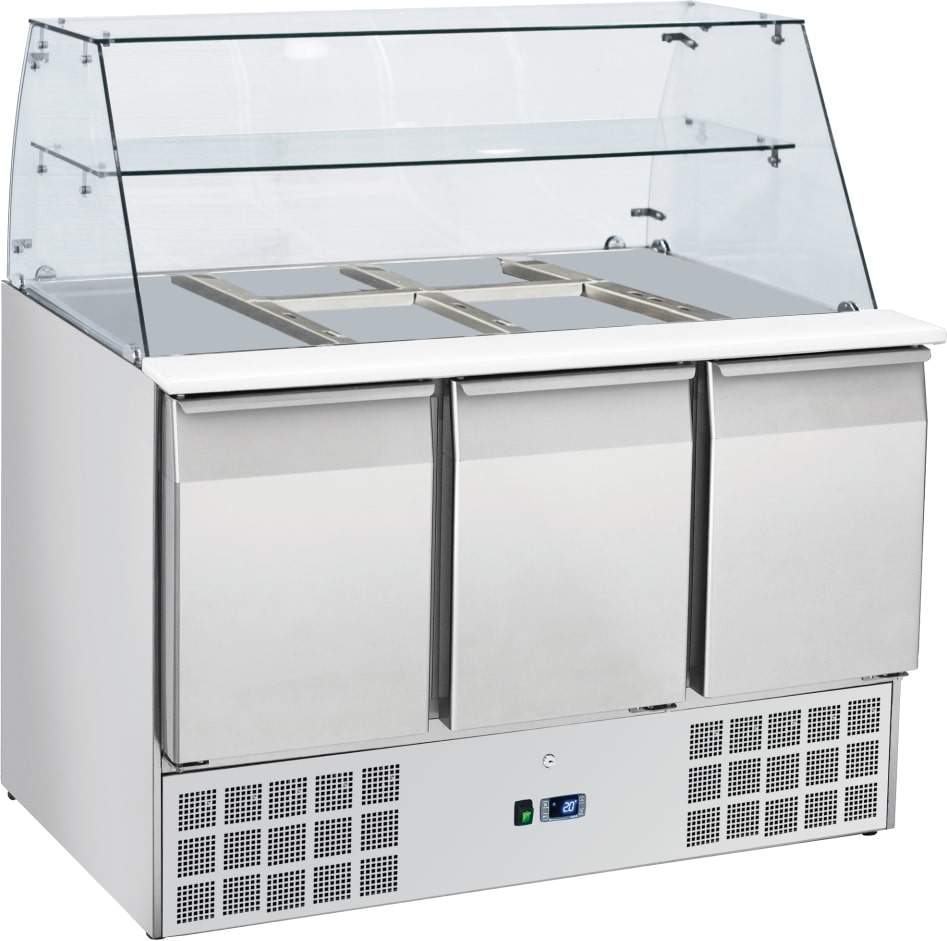 Salatvorbereitungsmöbel mit vitrine 3 türen 3 gitter gn 1/1 - 1365x700x1300 mm - 230 W 230/1V - 78A39QRC Eurast